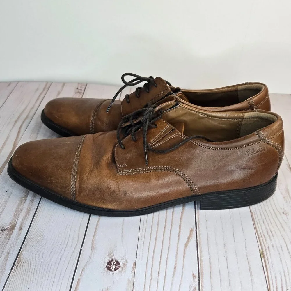 Clarks Brown Leather Cap Toe Oxford Dress Shoes Men’s Size 12